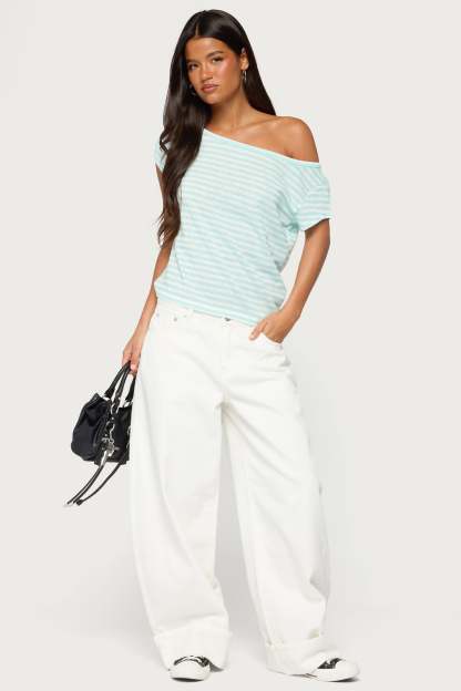 Chanelle Off Shoulder Striped Top - TURQUOISE