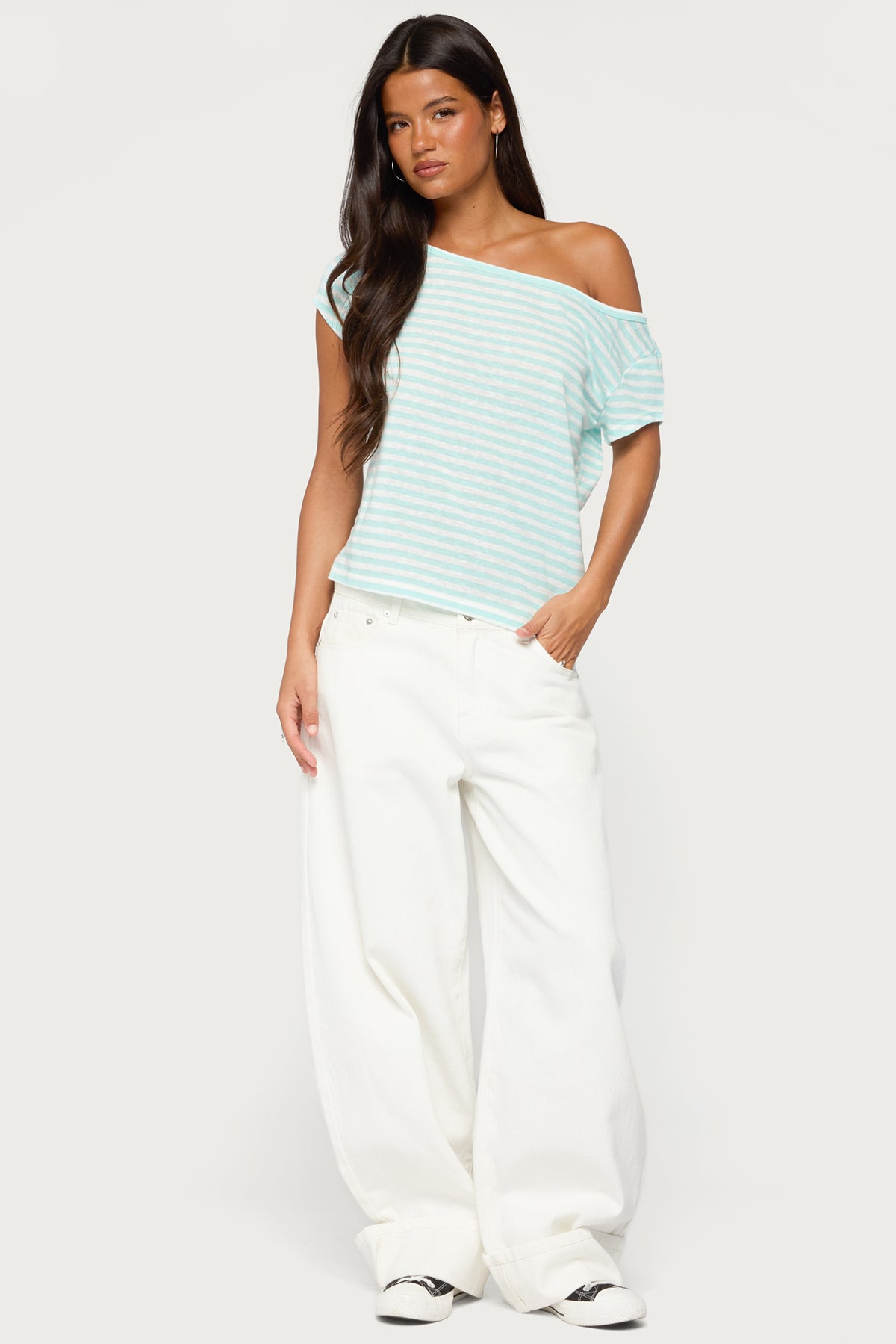 Chanelle Off Shoulder Striped Top - TURQUOISE