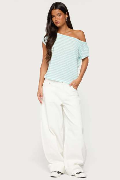 Chanelle Off Shoulder Striped Top - TURQUOISE