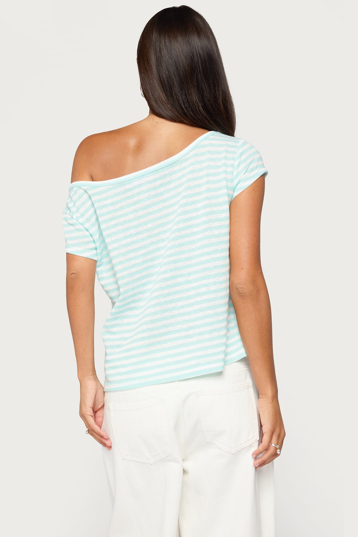 Chanelle Off Shoulder Striped Top - TURQUOISE