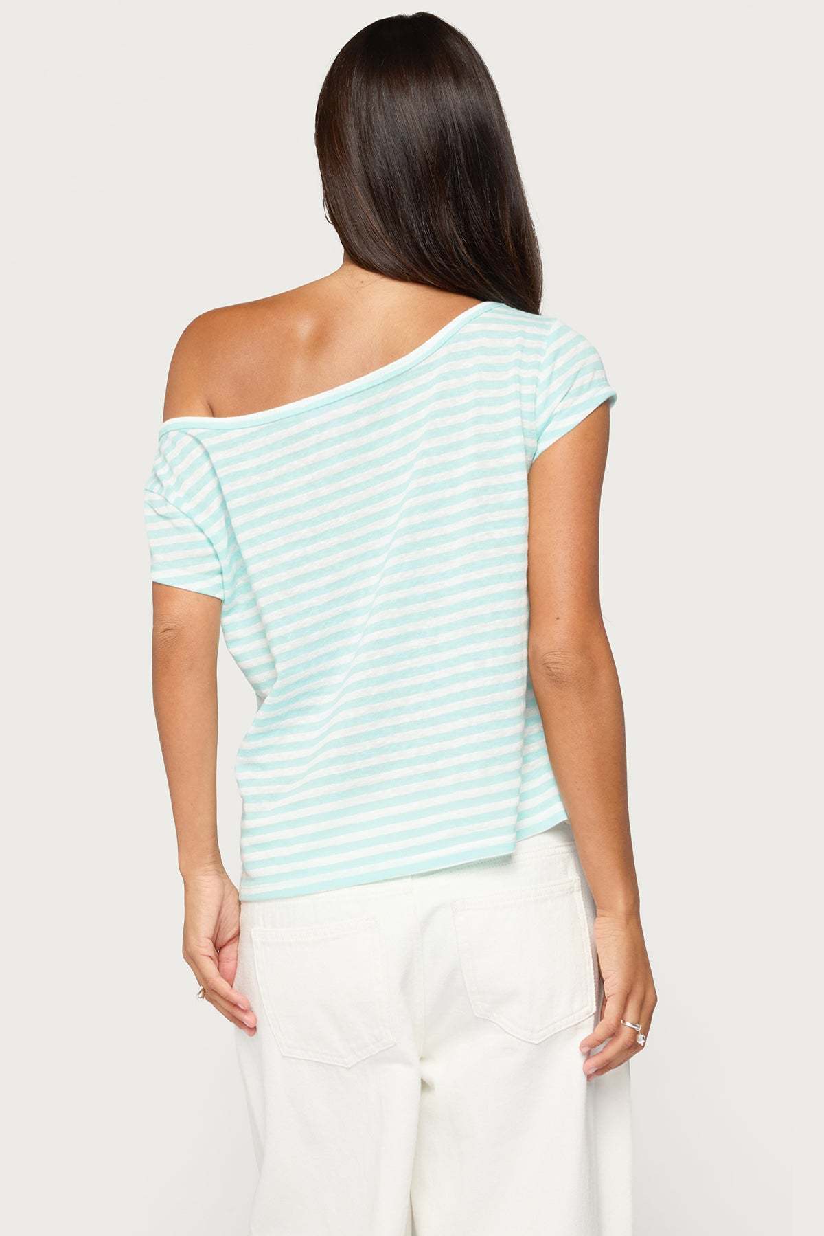 Chanelle Off Shoulder Striped Top - TURQUOISE