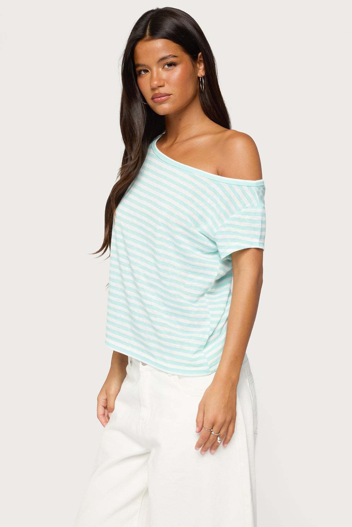 Chanelle Off Shoulder Striped Top - TURQUOISE