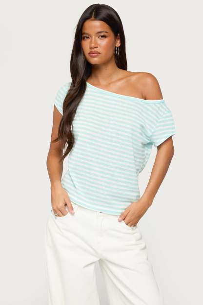 Chanelle Off Shoulder Striped Top - TURQUOISE