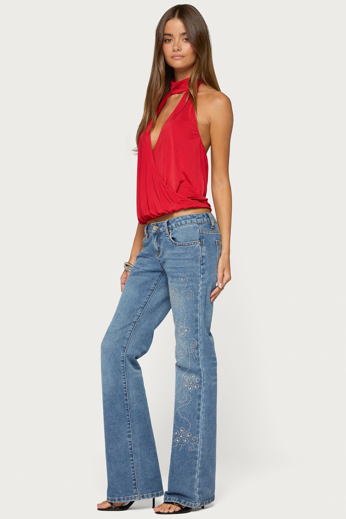 Lizah High Neck Cutout Wrap Top - RED