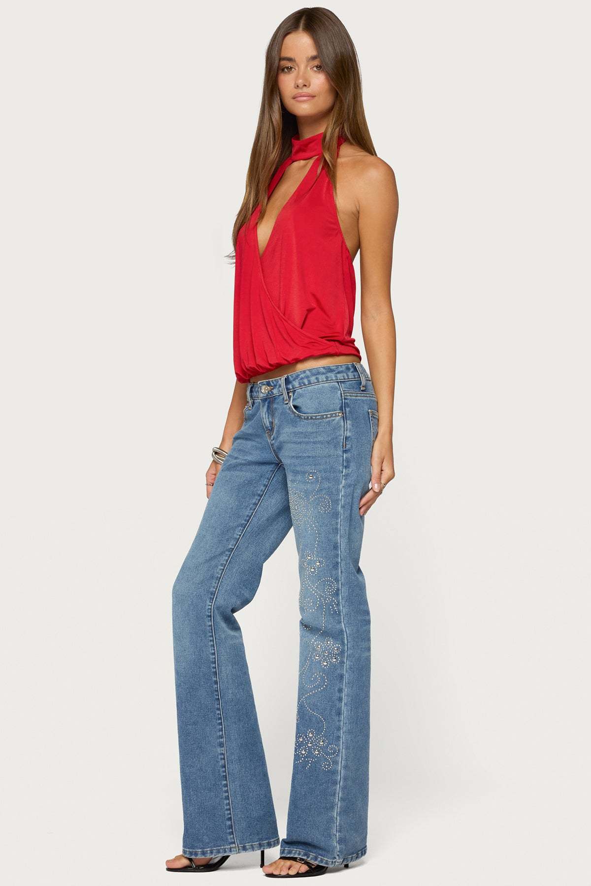 Lizah High Neck Cutout Wrap Top - RED