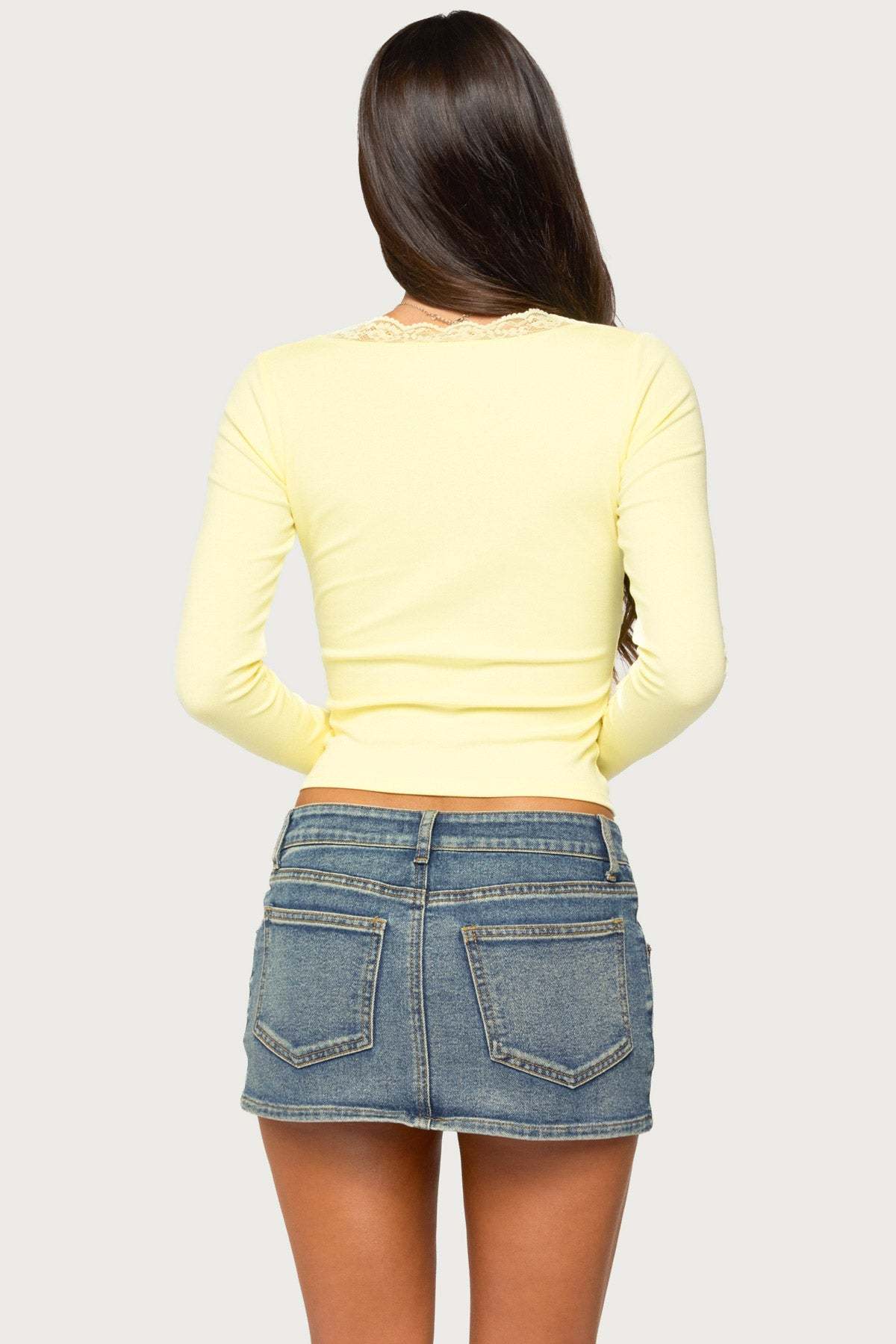 Aima Lacey V Neck Top - YELLOW