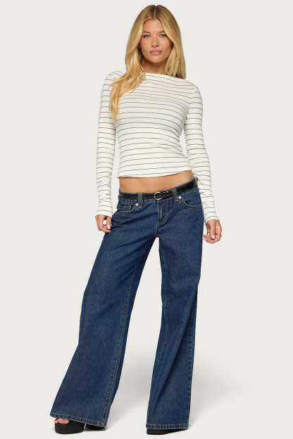 Tamarya Striped Long Sleeve Top - CREAM-AND-DARK-GRAY