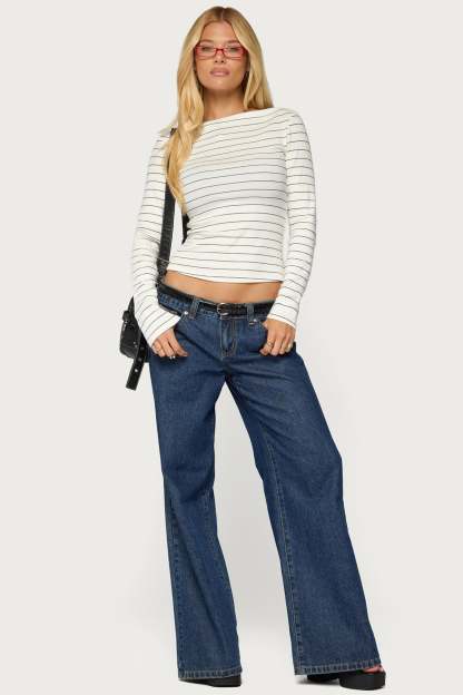 Tamarya Striped Long Sleeve Top - CREAM-AND-DARK-GRAY