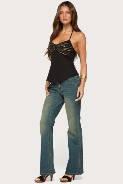 Ivana Studded Halter Top - BLACK