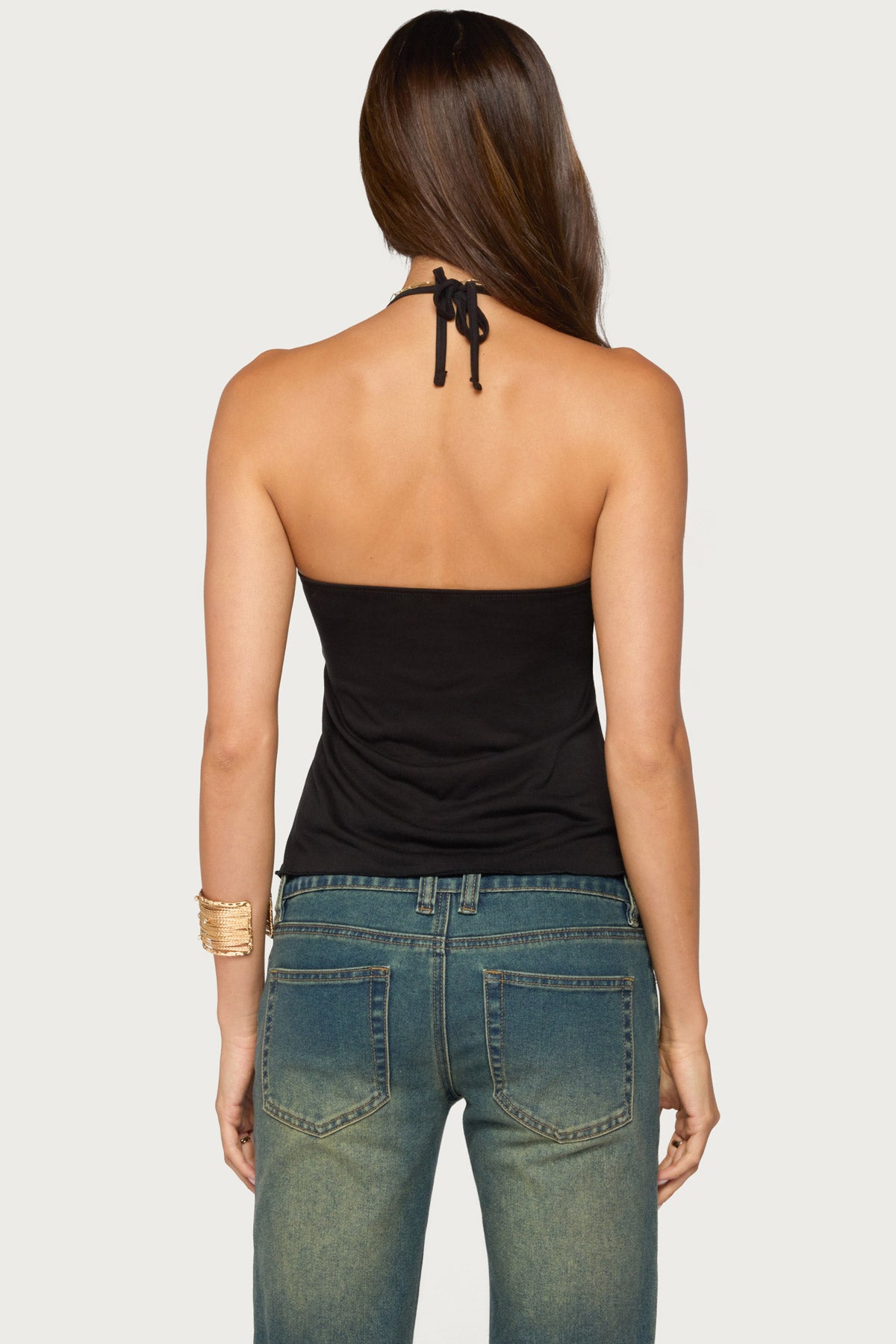Ivana Studded Halter Top - BLACK