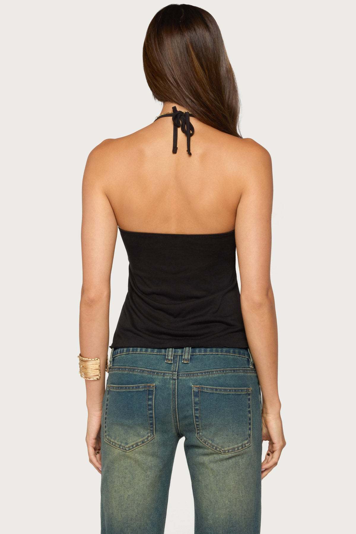 Ivana Studded Halter Top - BLACK