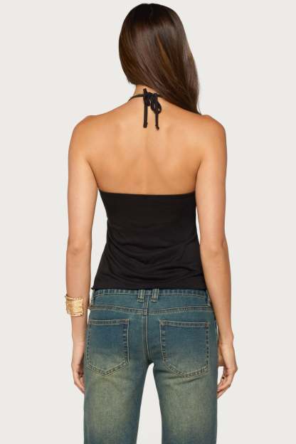 Ivana Studded Halter Top - BLACK