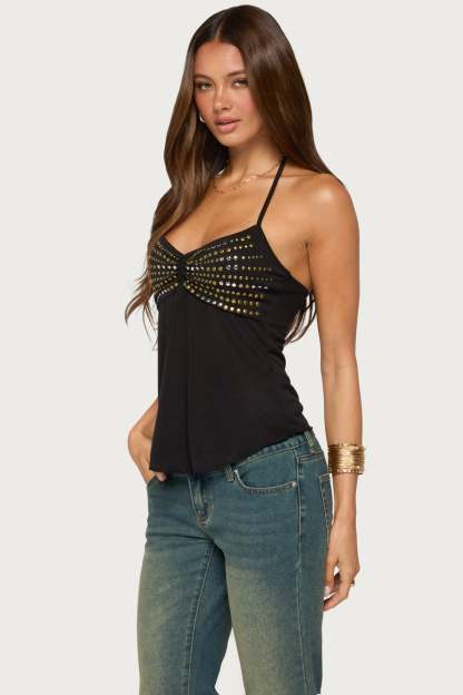 Ivana Studded Halter Top - BLACK