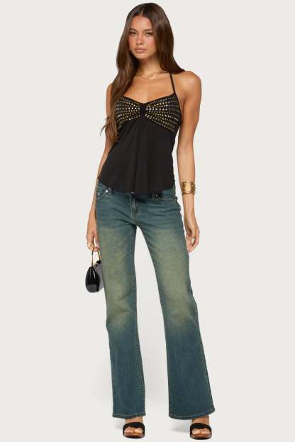 Ivana Studded Halter Top - BLACK