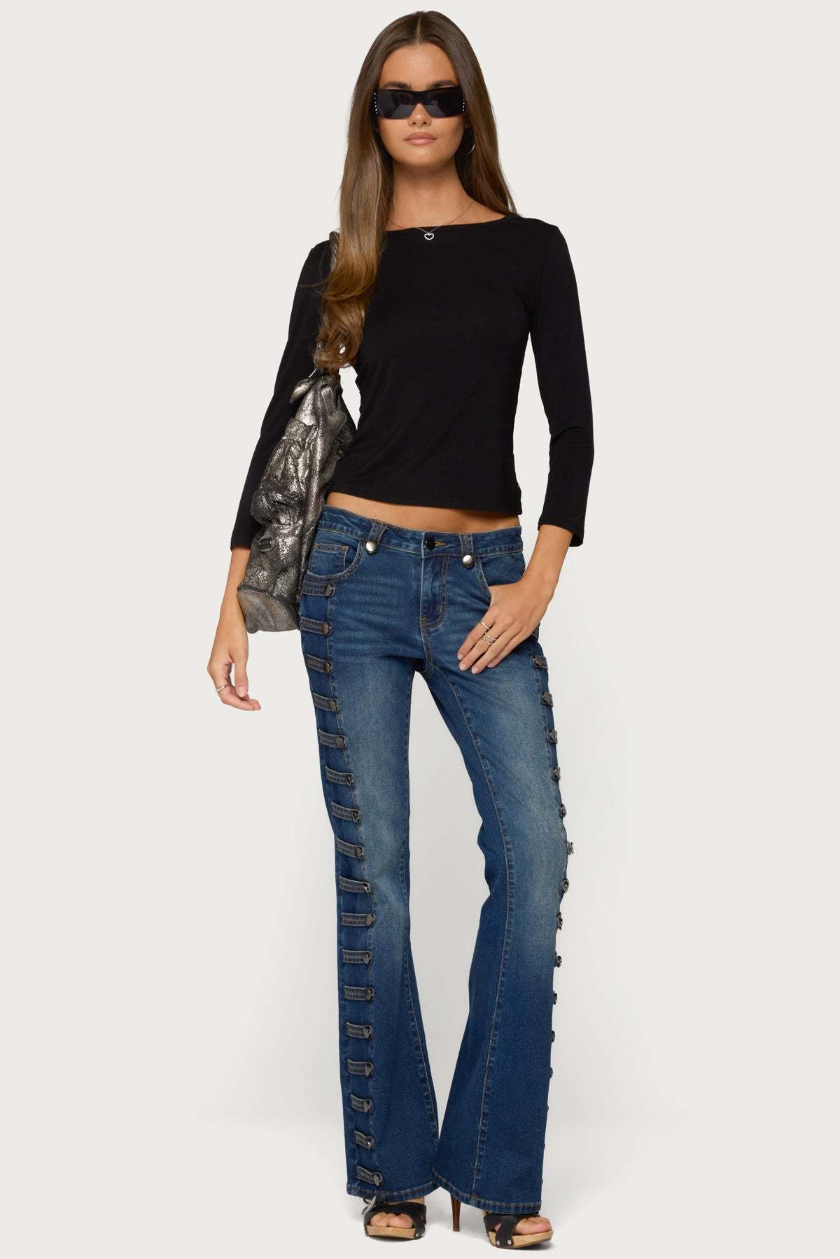 Bailie Lace Back Three-Quarter Sleeve Top - BLACK