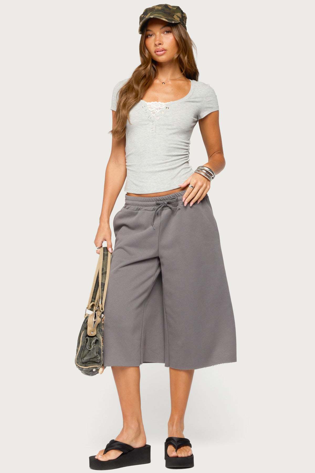 Amika Oversized Bermuda Shorts - DARK-GRAY
