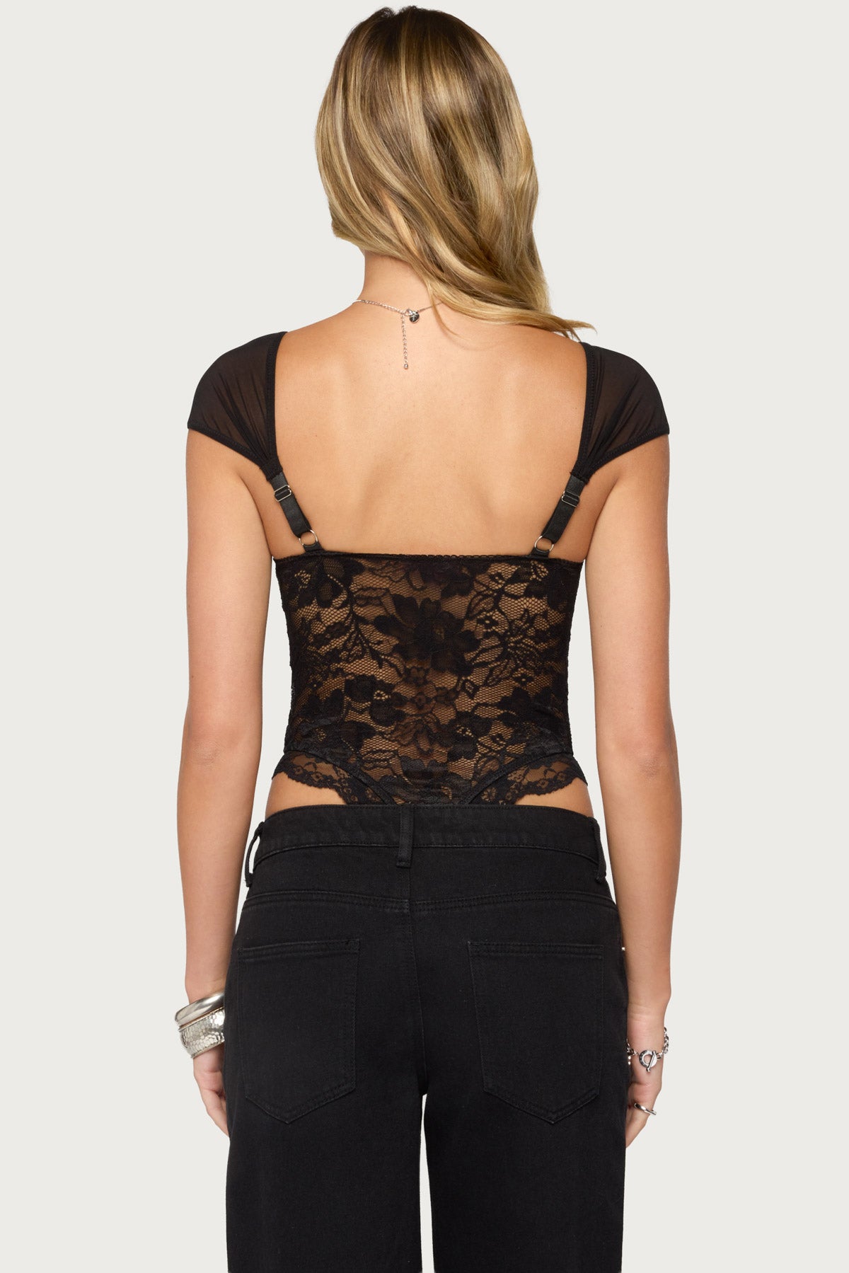 Gasha Lace Cupped Bodysuit - BLACK
