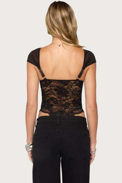 Gasha Lace Cupped Bodysuit - BLACK