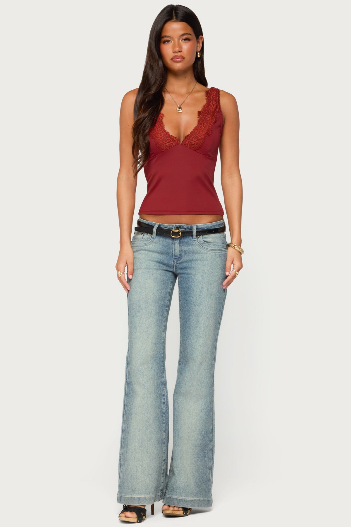 Rali Lacey V Neck Top - RED