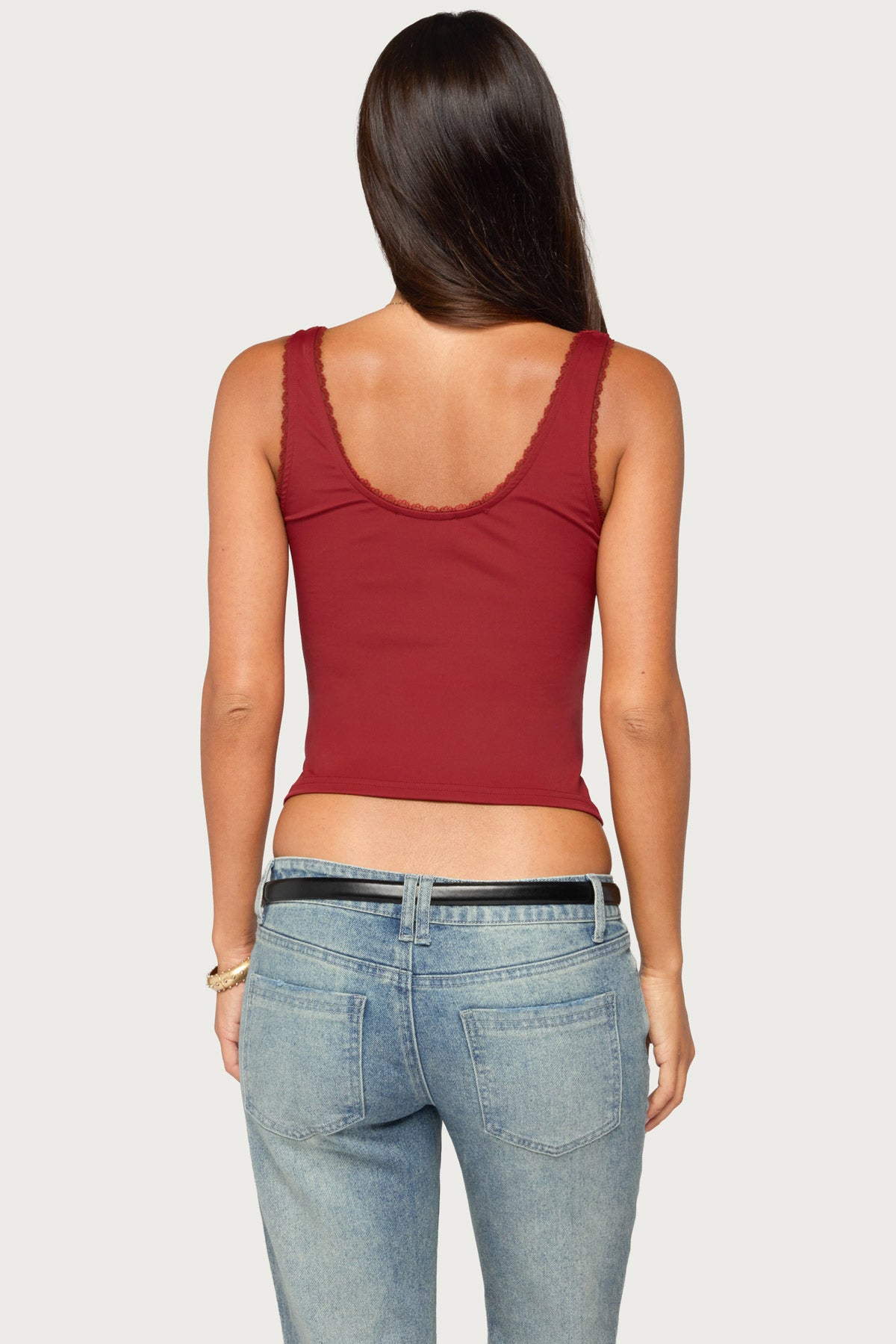 Rali Lacey V Neck Top - RED