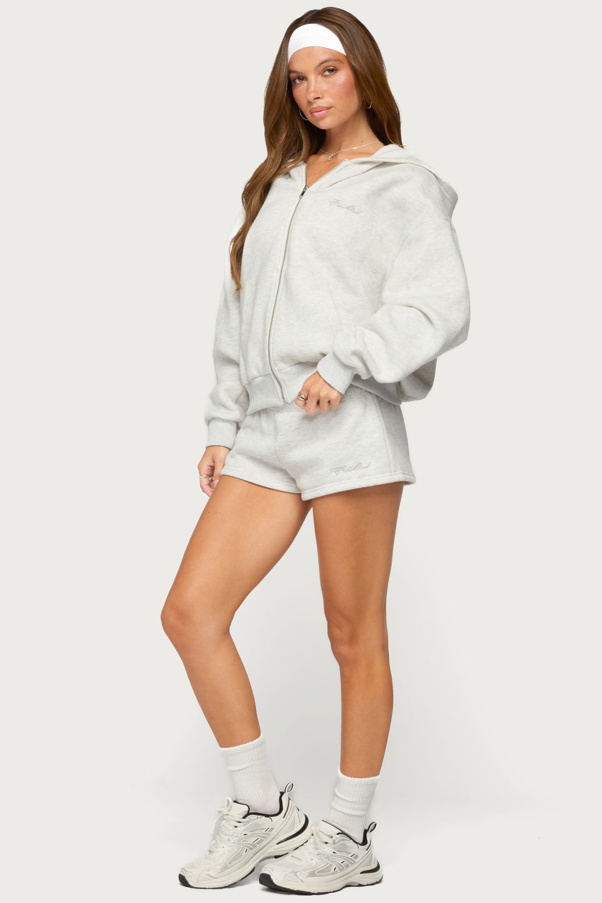 Basic Girl Zip Up Hoodie - LIGHT-GRAY-MELANGE