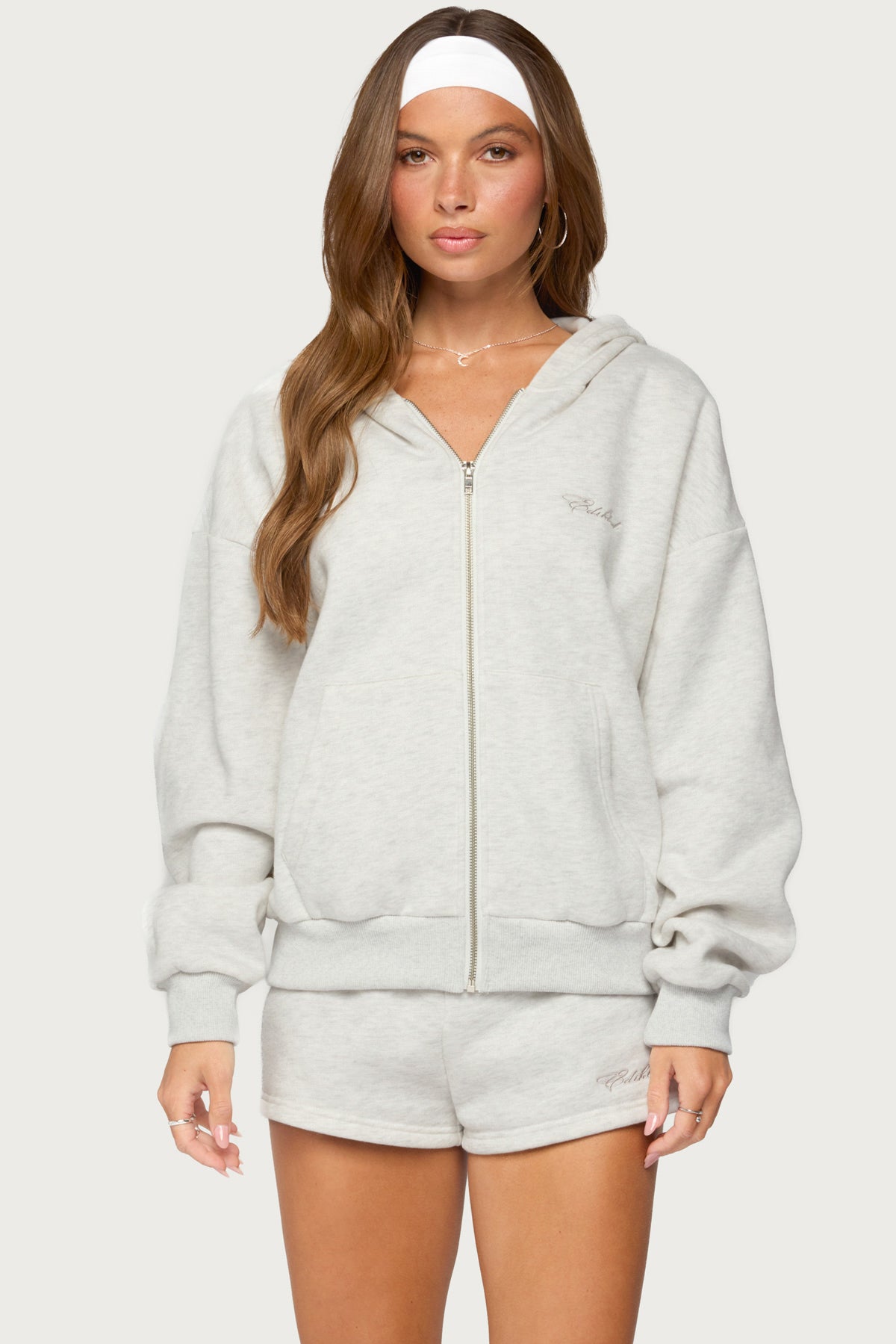 Basic Girl Zip Up Hoodie - LIGHT-GRAY-MELANGE