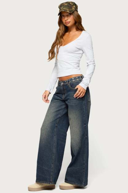 Feva V Neck Long Sleeve Top - LIGHT-GRAY-MELANGE