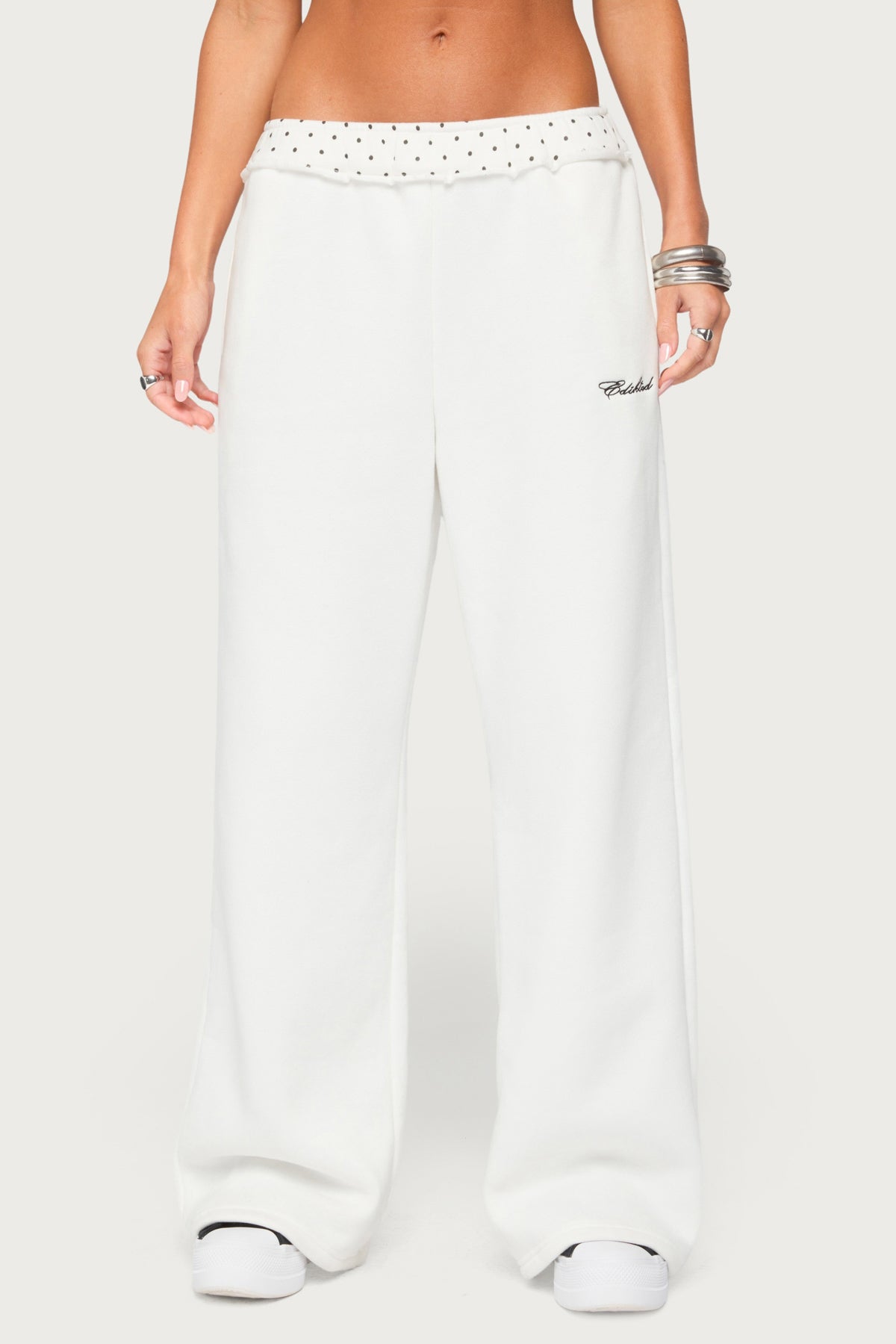 Deila Polka Dot Edikted Sweatpants - WHITE