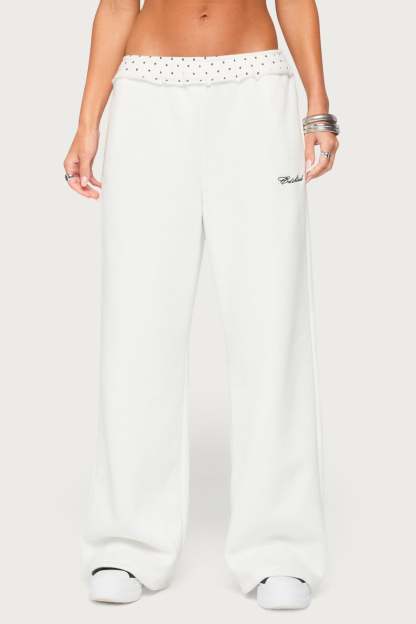 Deila Polka Dot Edikted Sweatpants - WHITE