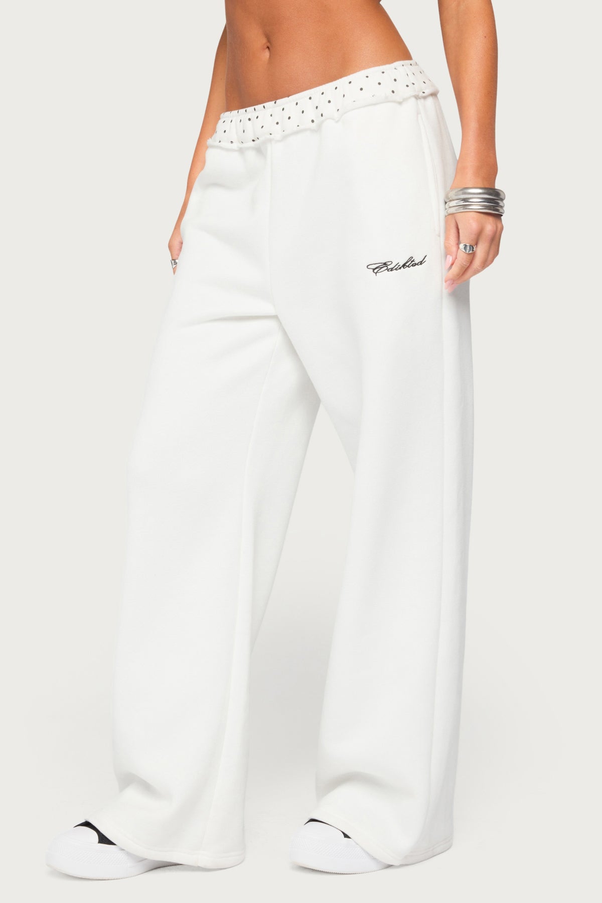 Deila Polka Dot Edikted Sweatpants - WHITE