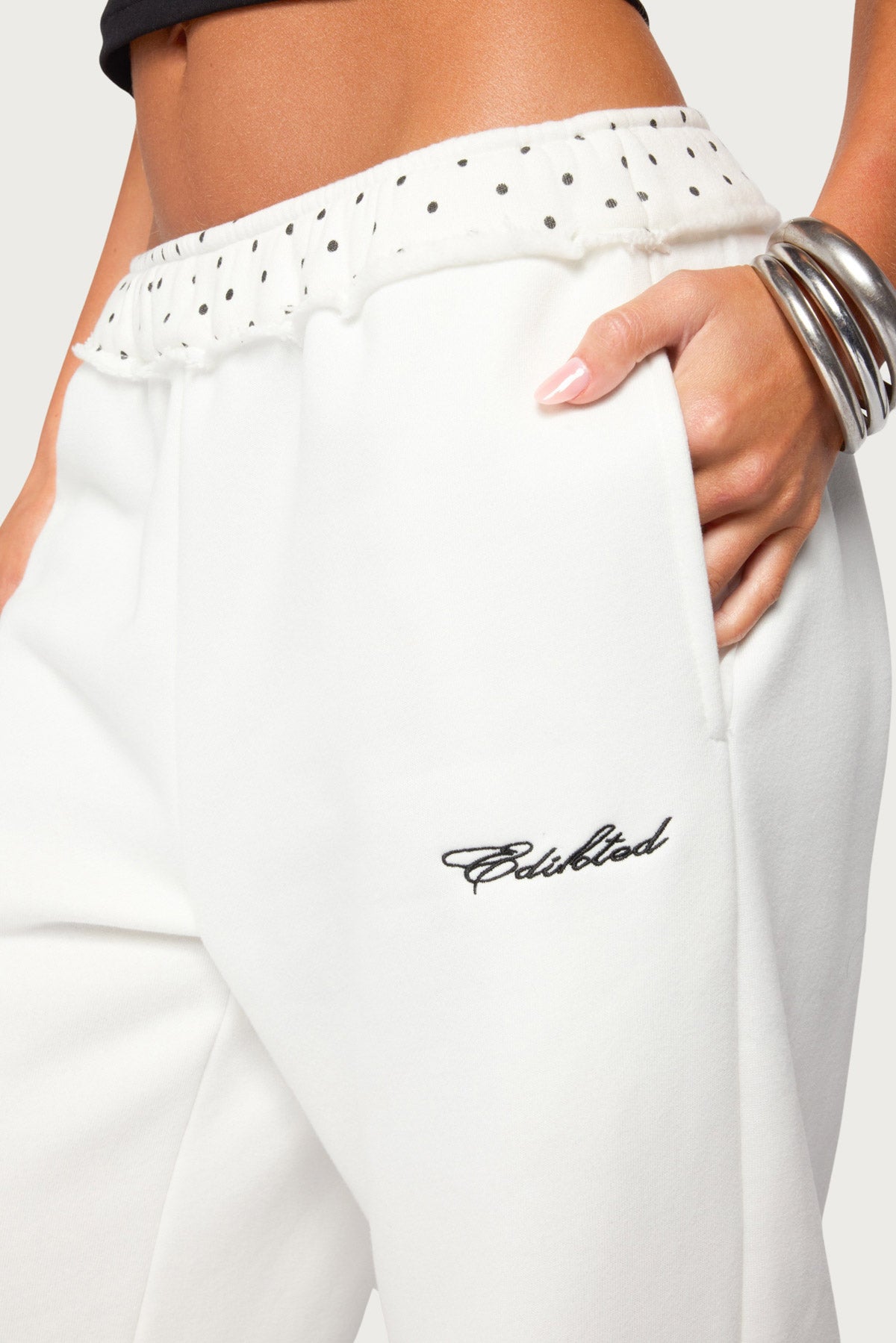 Deila Polka Dot Edikted Sweatpants - WHITE