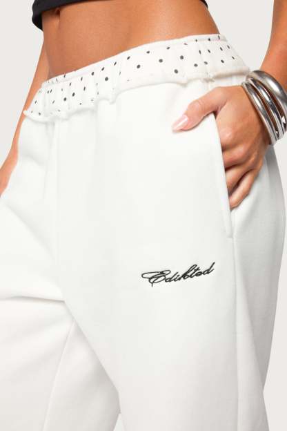 Deila Polka Dot Edikted Sweatpants - WHITE