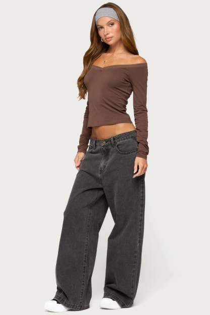 Geary Off Shoulder Top - BROWN