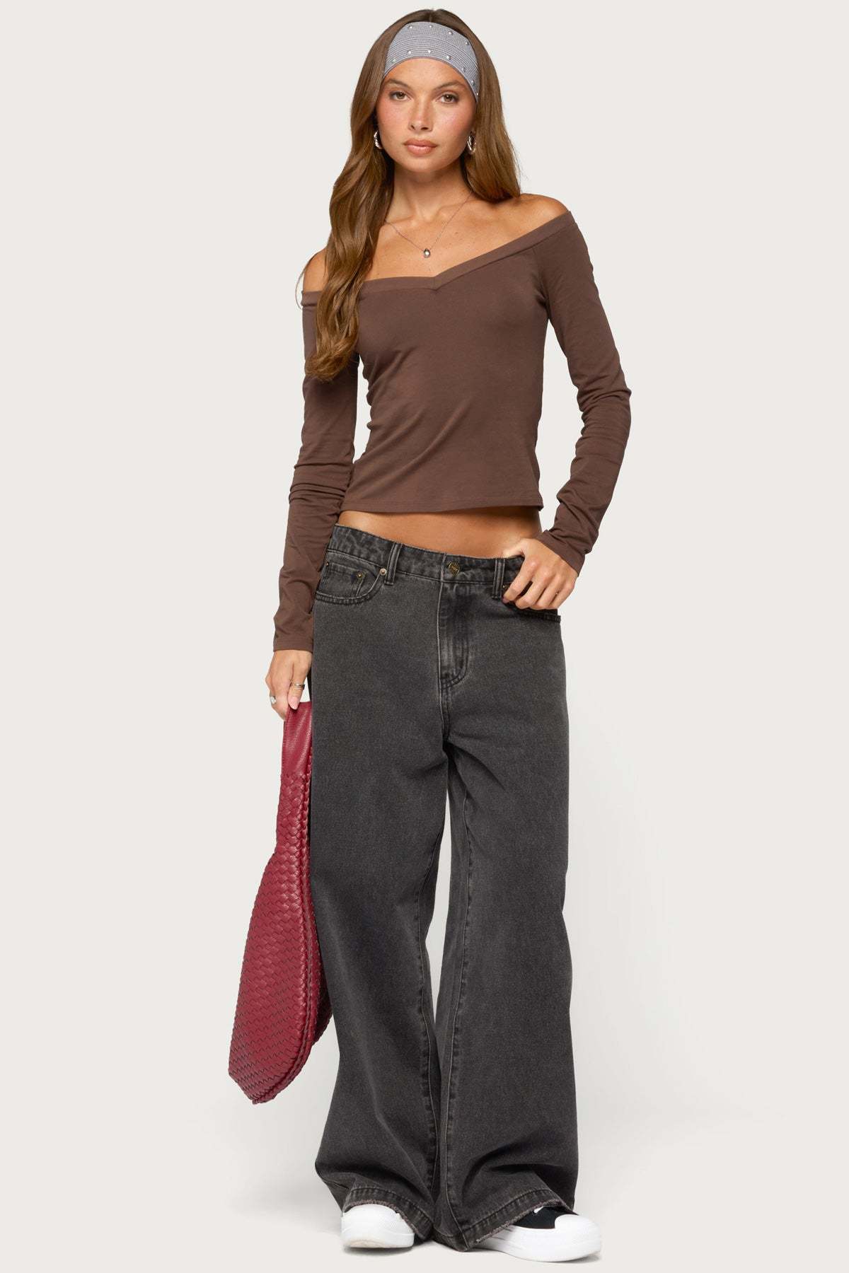 Geary Off Shoulder Top - BROWN