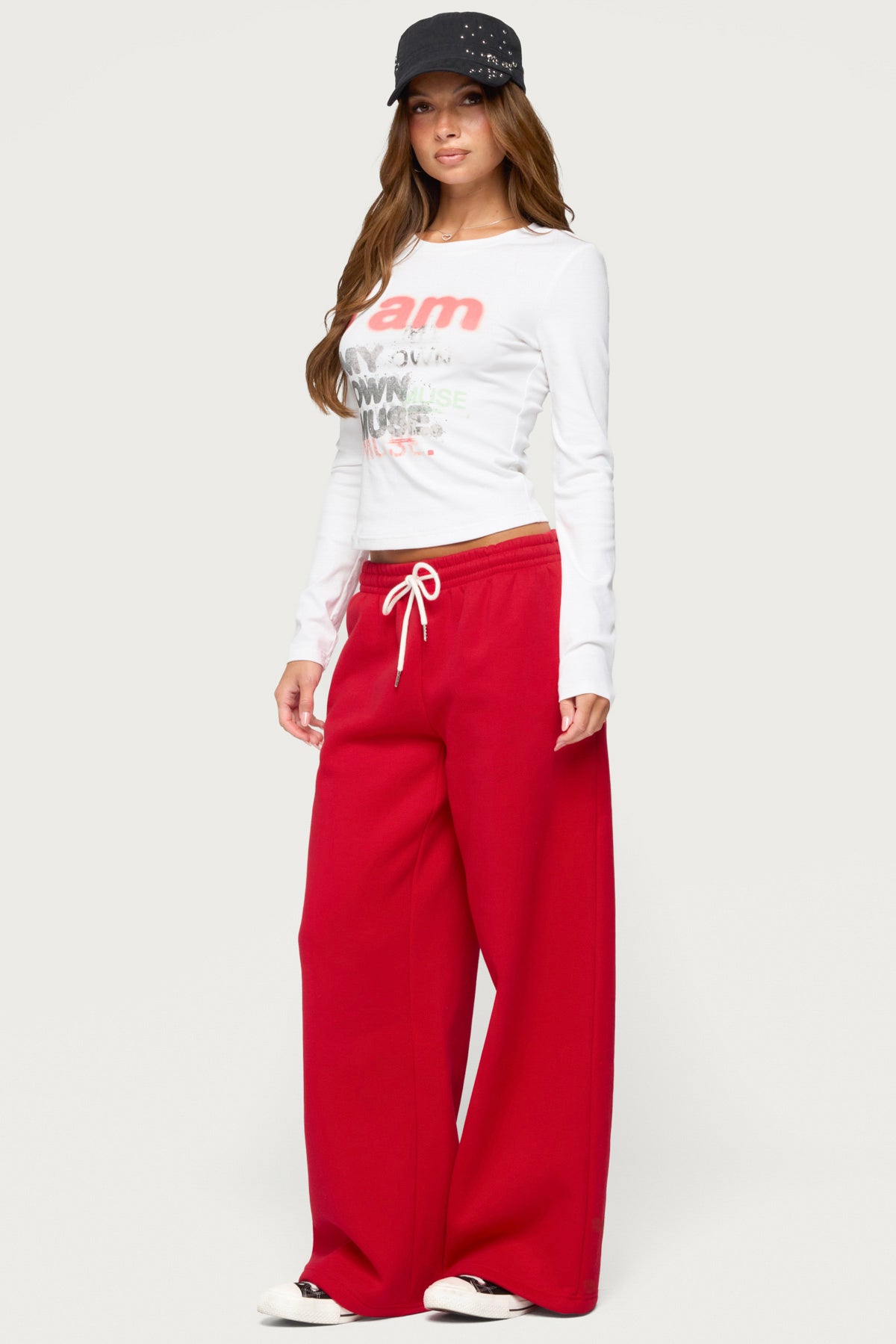 Kamari Low Rise Wide Sweatpants - RED