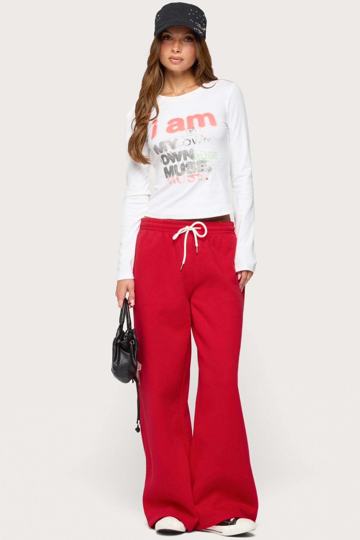 Kamari Low Rise Wide Sweatpants - RED