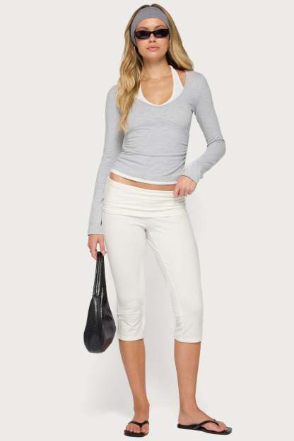 Ibby Layered Long Sleeve Top - GRAY-MELANGE-AND-WHITE