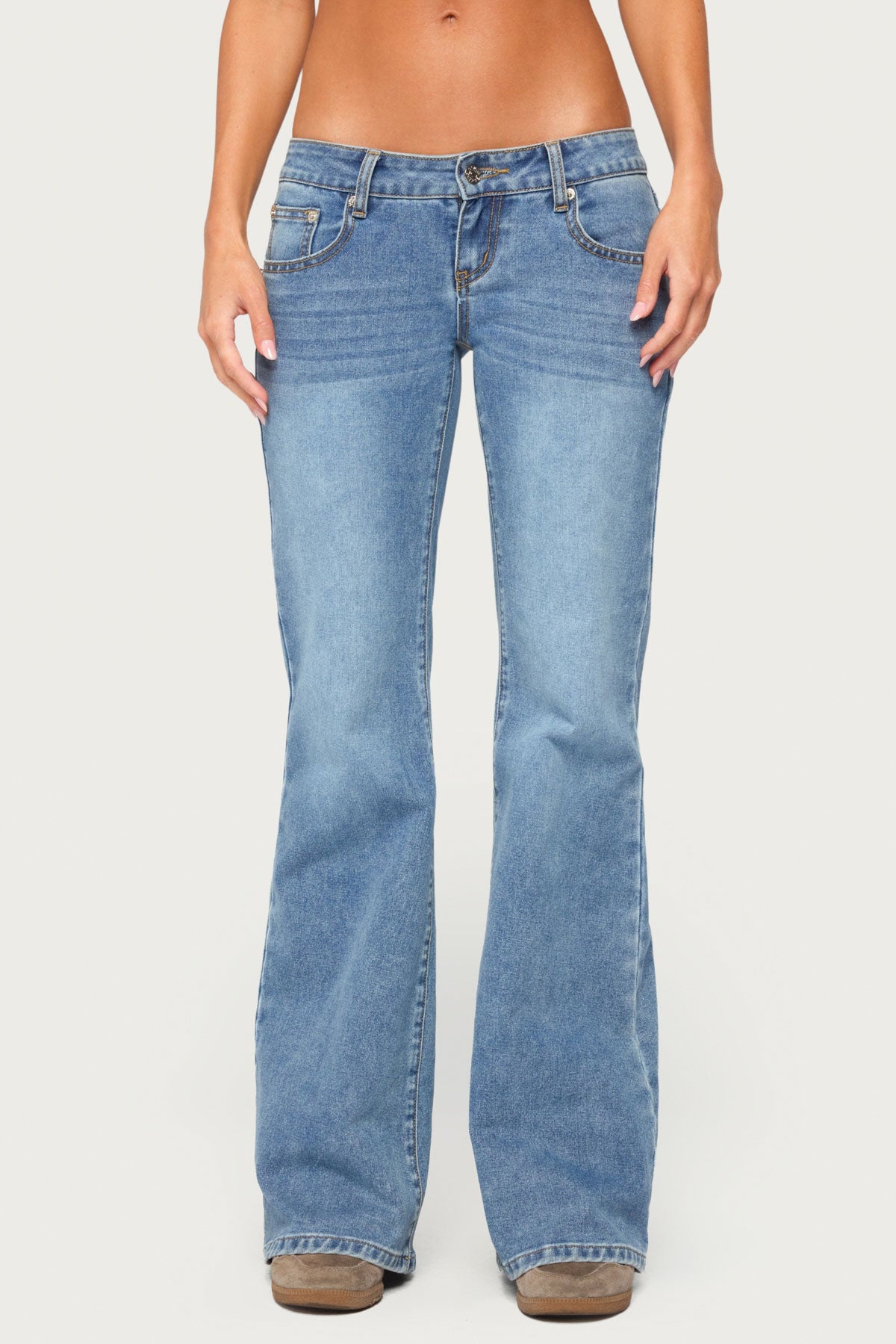 Girla Low Rise Wide Leg Jeans - BLUE-WASHED