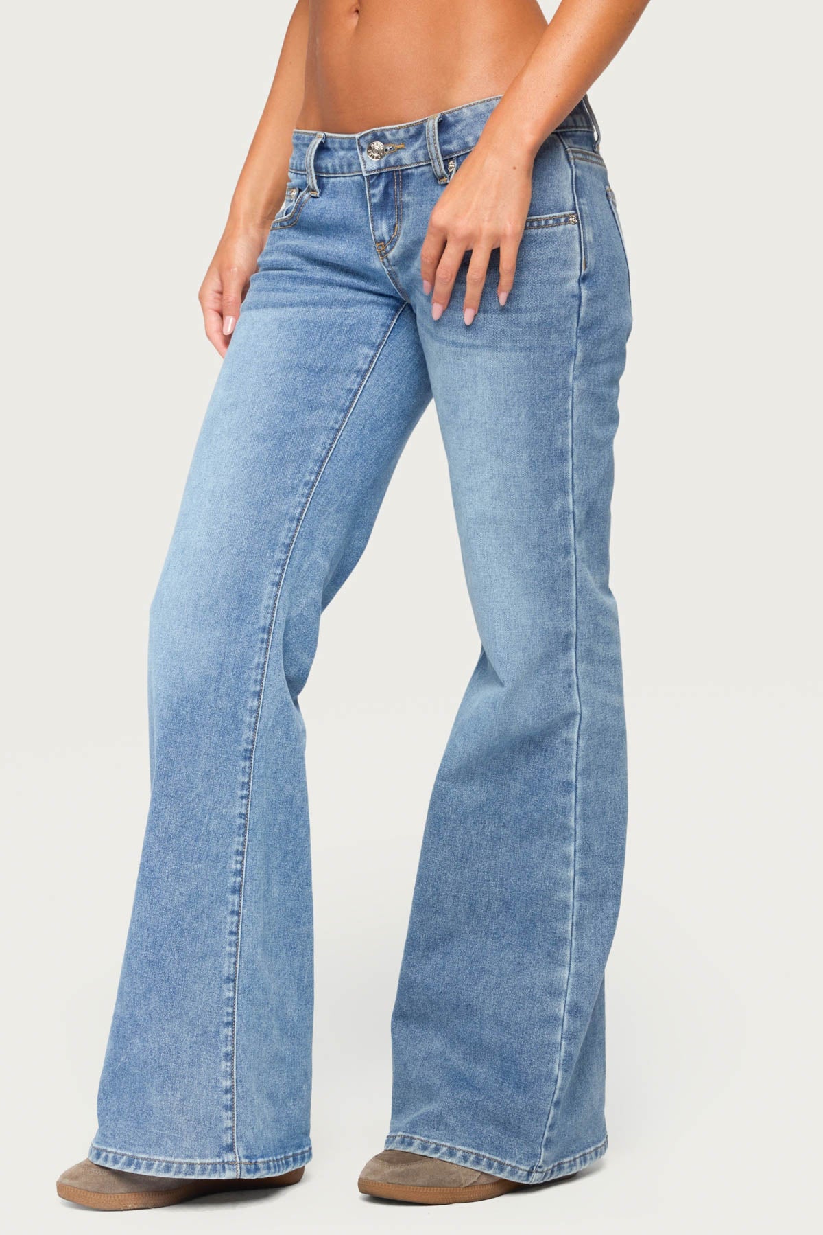 Girla Low Rise Wide Leg Jeans - BLUE-WASHED