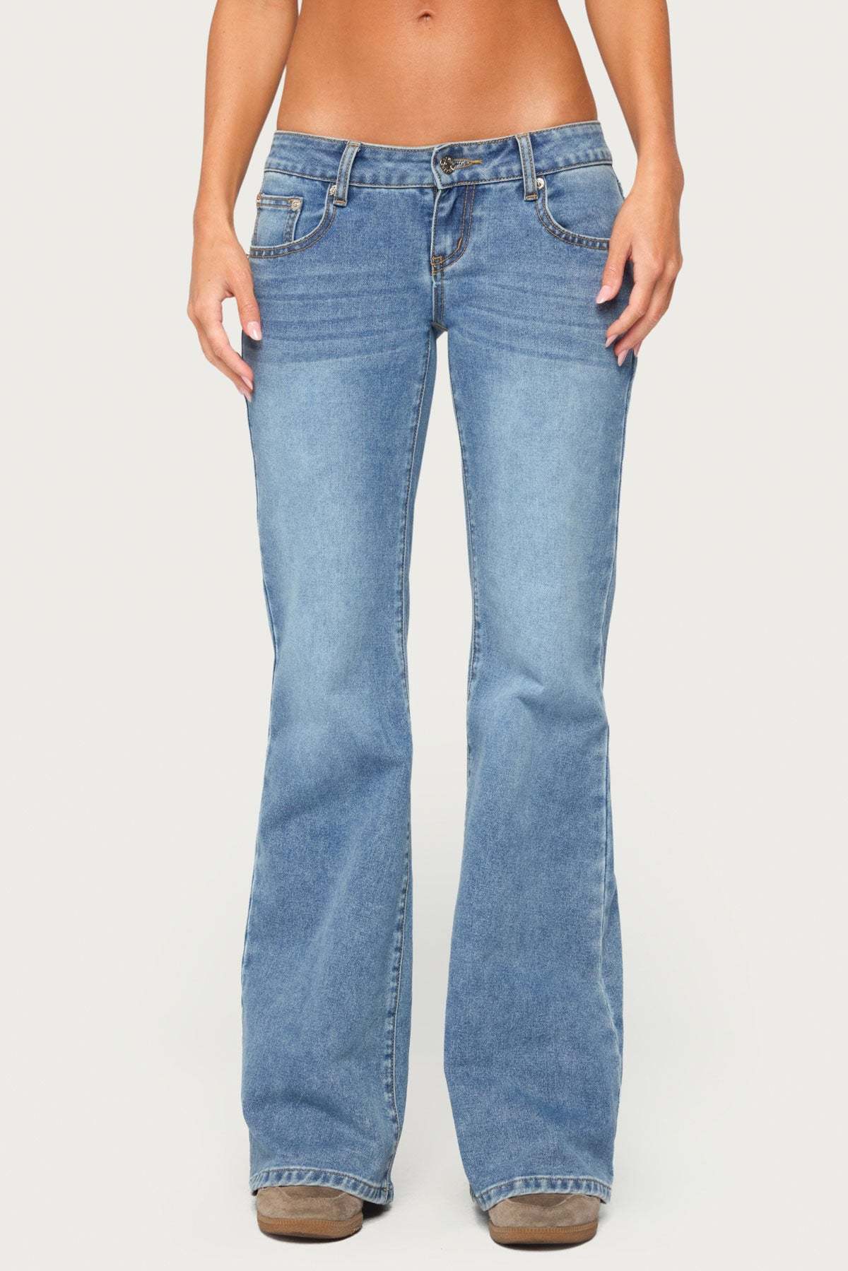 Girla Low Rise Wide Leg Jeans - BLUE-WASHED