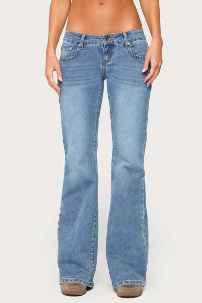 Girla Low Rise Wide Leg Jeans - BLUE-WASHED