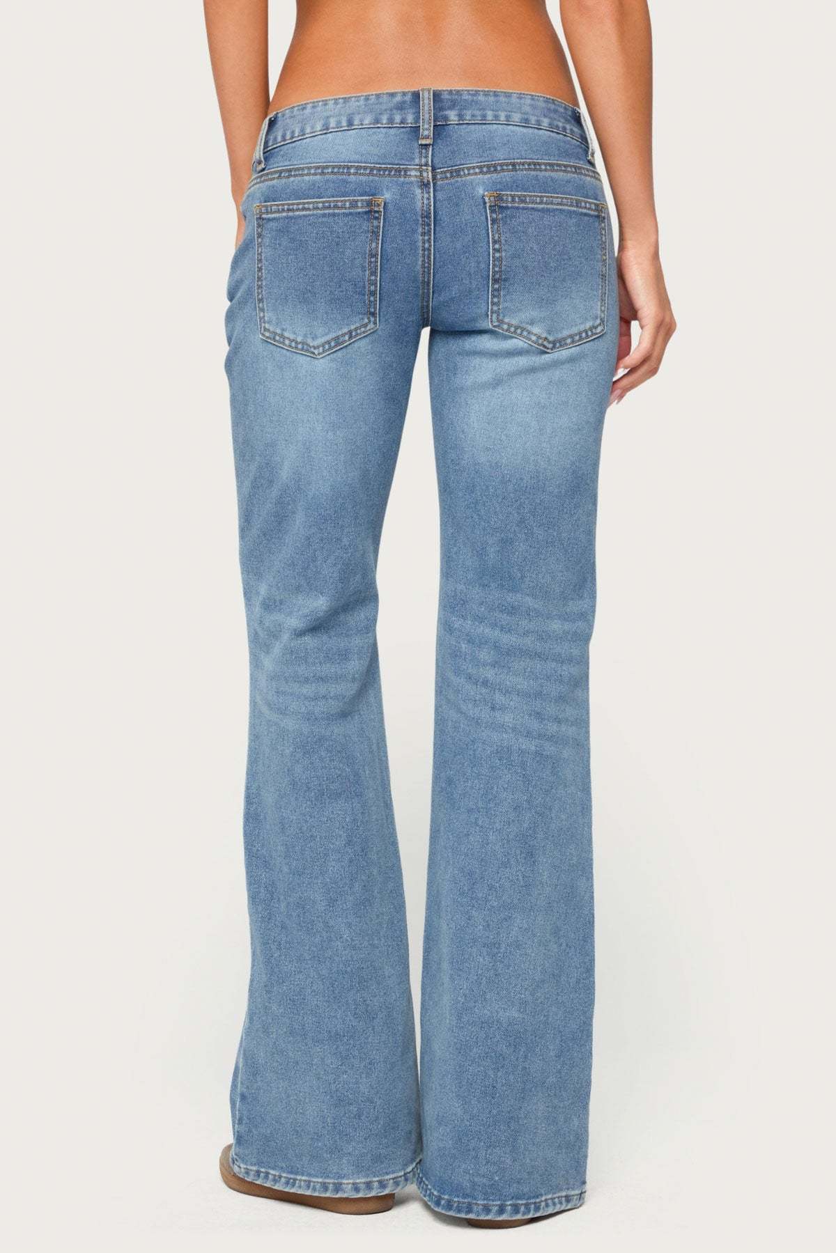 Girla Low Rise Wide Leg Jeans - BLUE-WASHED