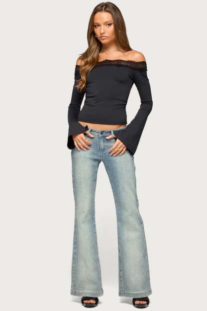 Kania Lacey Off Shoulder Top - BLACK