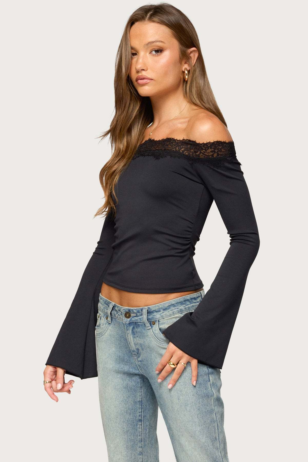 Kania Lacey Off Shoulder Top - BLACK