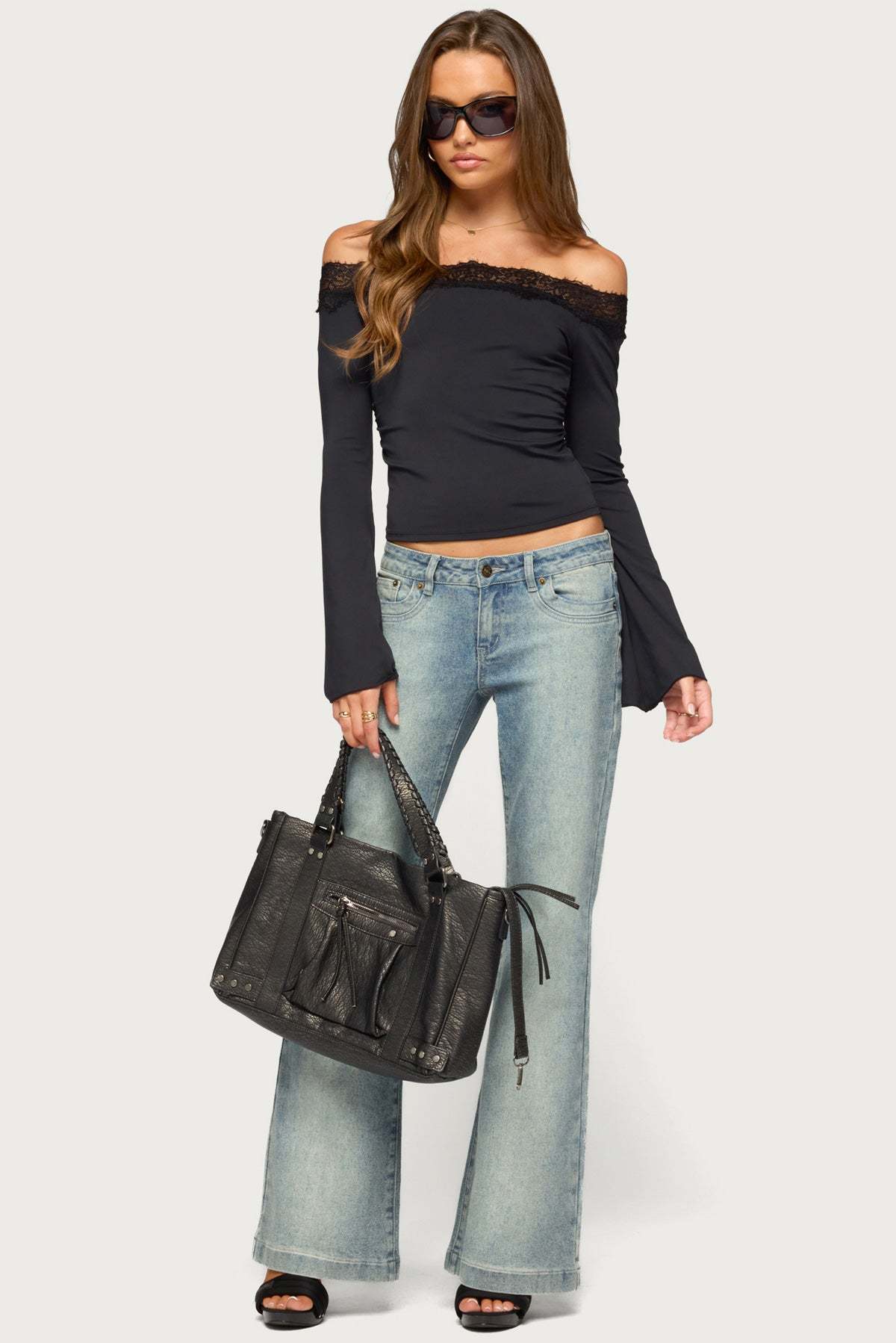 Kania Lacey Off Shoulder Top - BLACK