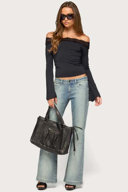 Kania Lacey Off Shoulder Top - BLACK