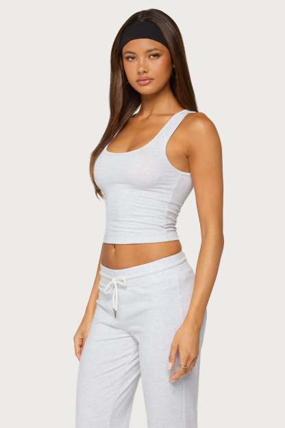 Ilene Terry Scoop Neck Tank Top - LIGHT-GRAY-MELANGE