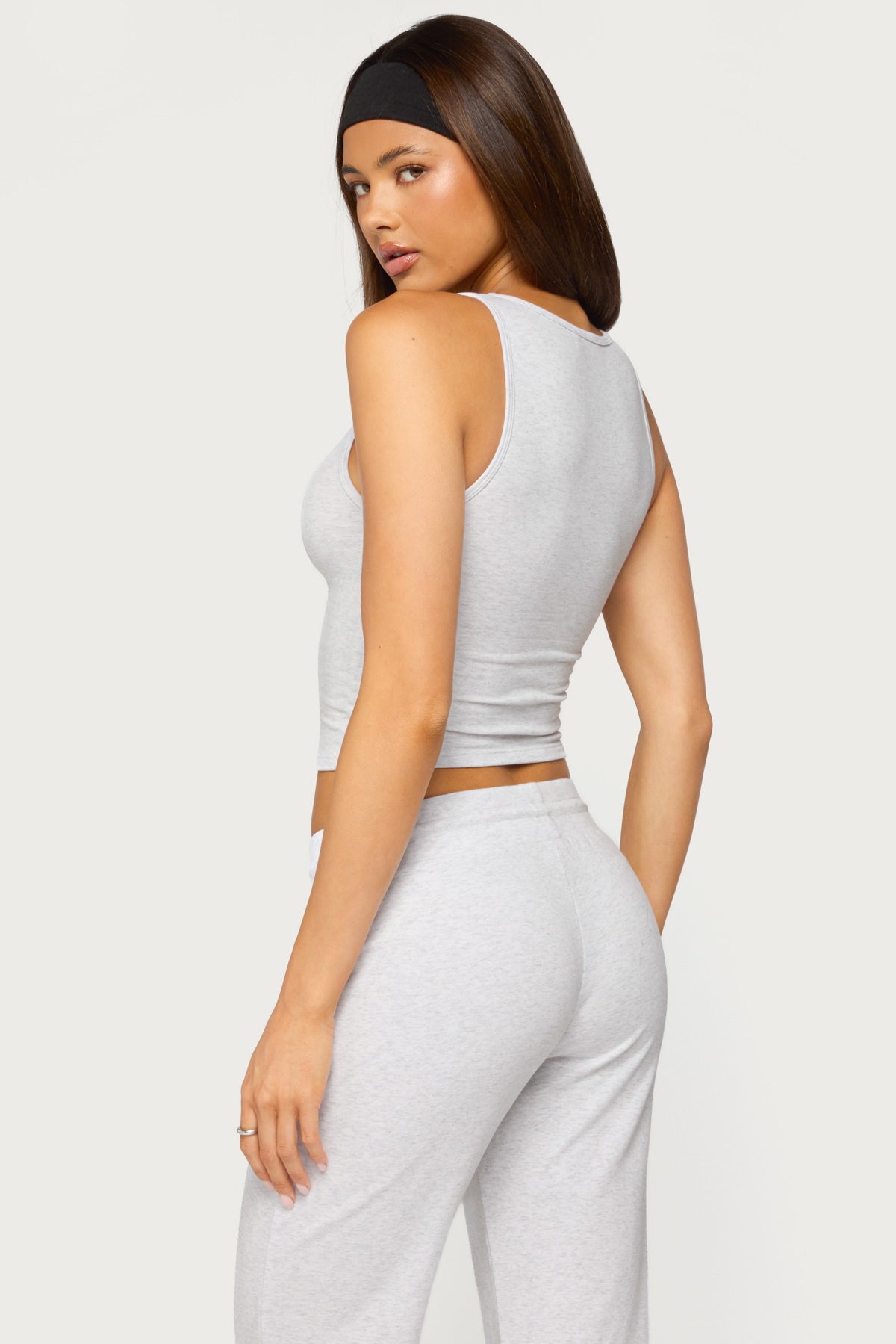 Ilene Terry Scoop Neck Tank Top - LIGHT-GRAY-MELANGE
