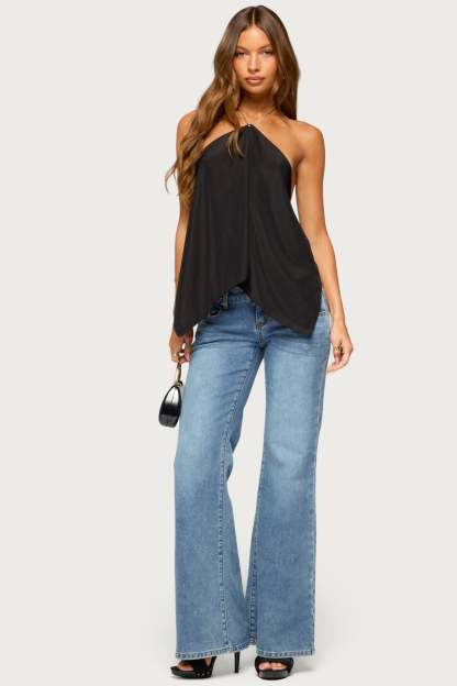Elni Chain Backless Halter Top - BLACK