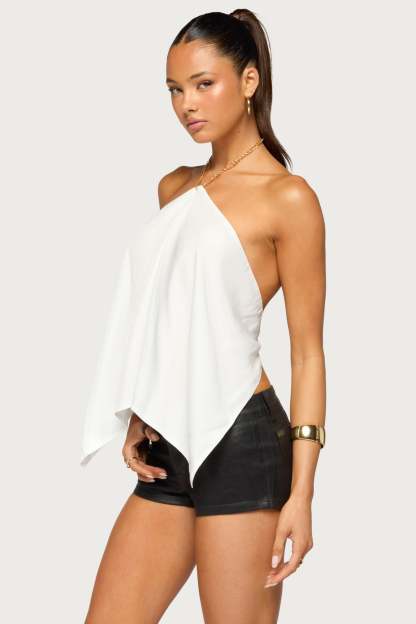 Elni Chain Backless Halter Top - WHITE